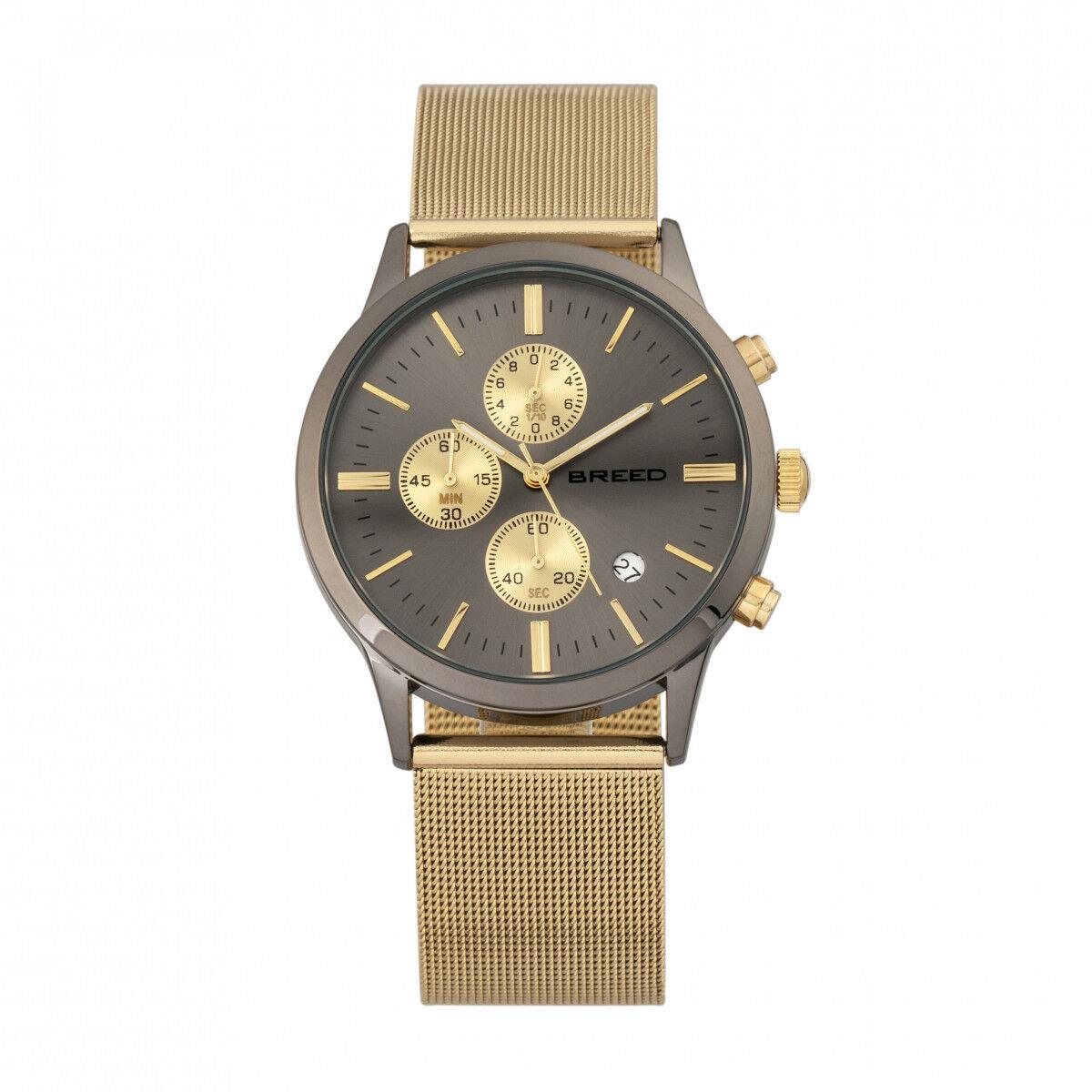 Breed Espinosa Men`s Chronograph Mesh Gold Bracelet Watch w/ Date - Gunmetal