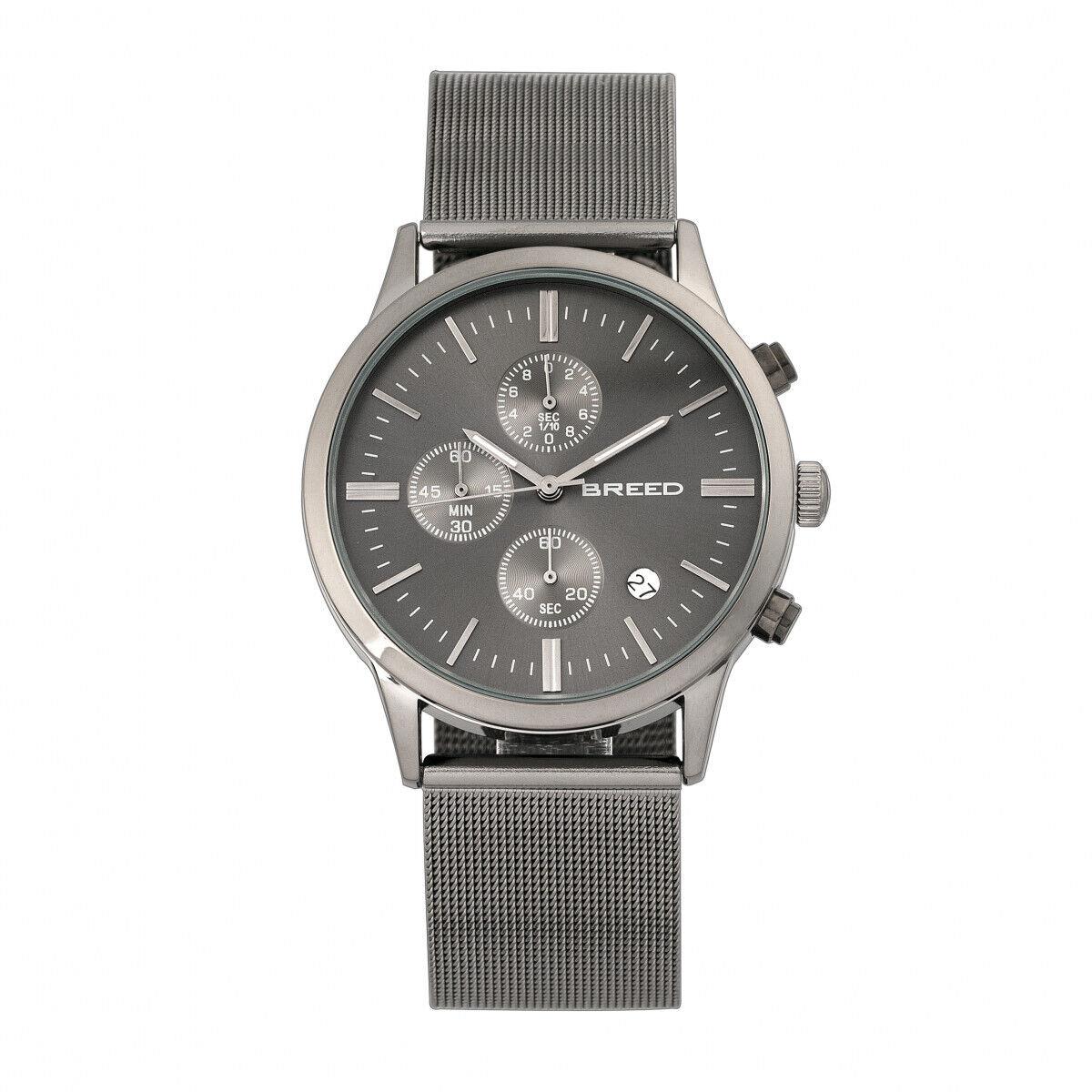 Breed Espinosa Chronograph Mesh-bracelet Watch w/ Date - Gunmetal/black