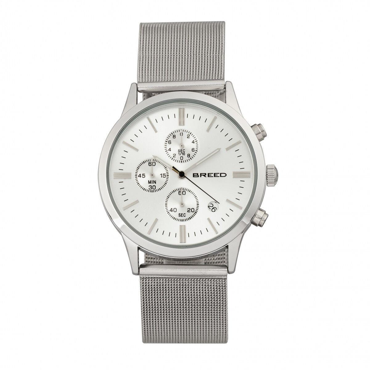 Breed Espinosa Men`s Chronograph Silver Mesh Bracelet Watch w/ Date 7601