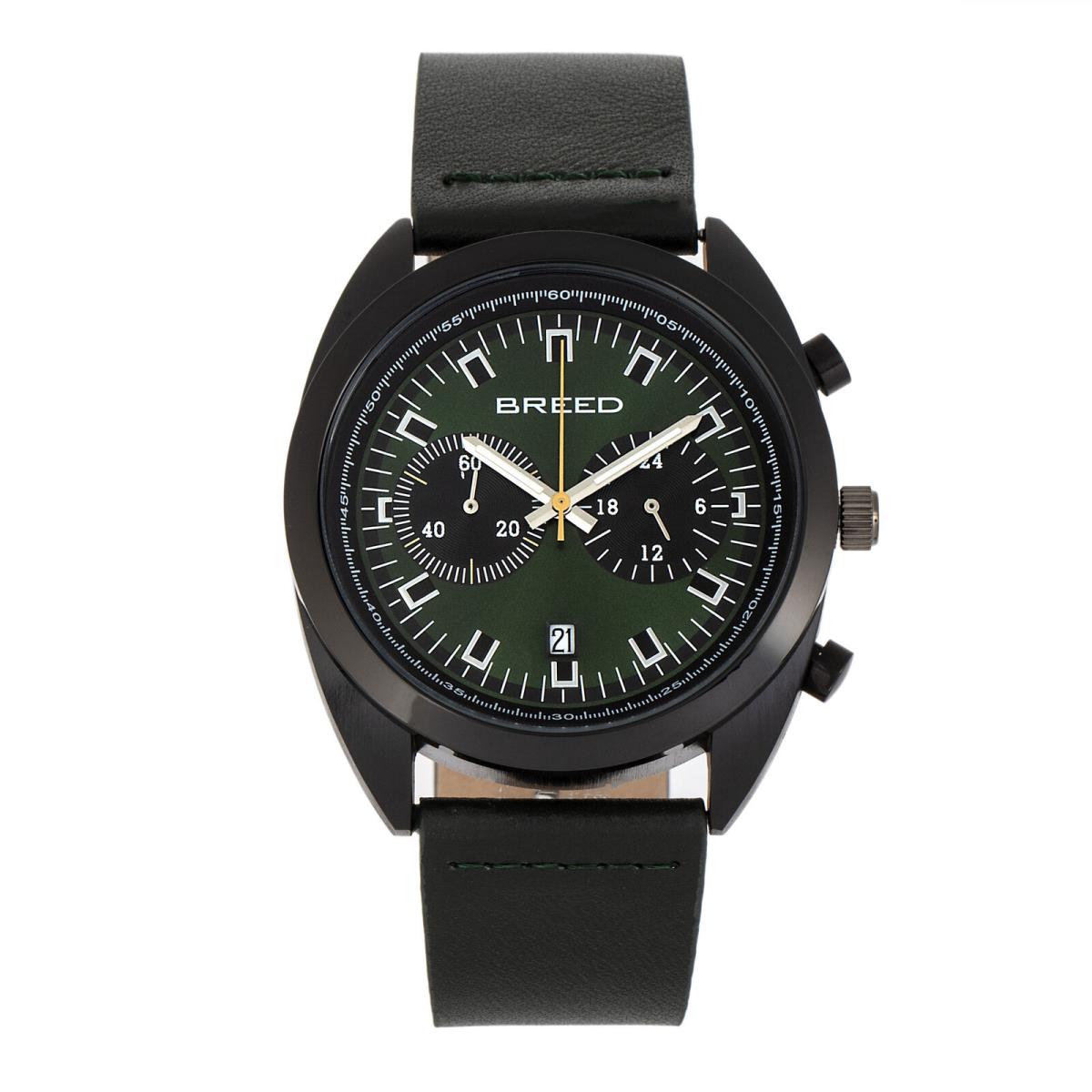 Breed Racer Chronograph Leather-band Watch W/date - Black/green