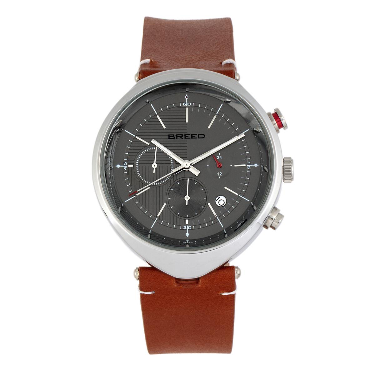 Breed Tempest Chronograph Leather-band Watch W/date - Brown/grey