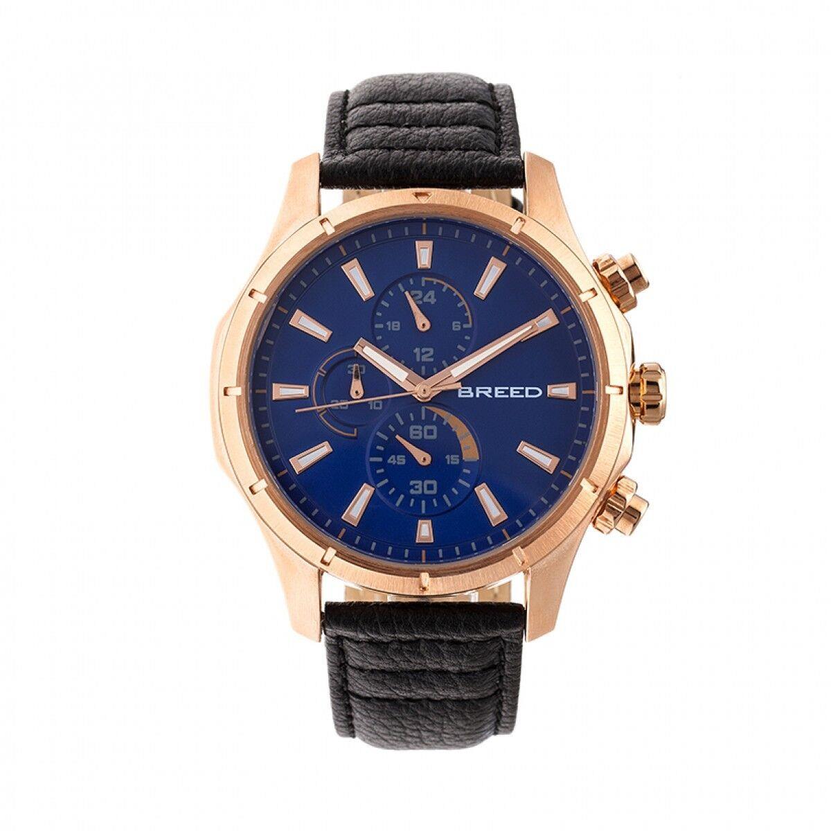 Breed Lacroix Men`s Chronograph Dark Brown Leather Rose Gold Watch BRD6803