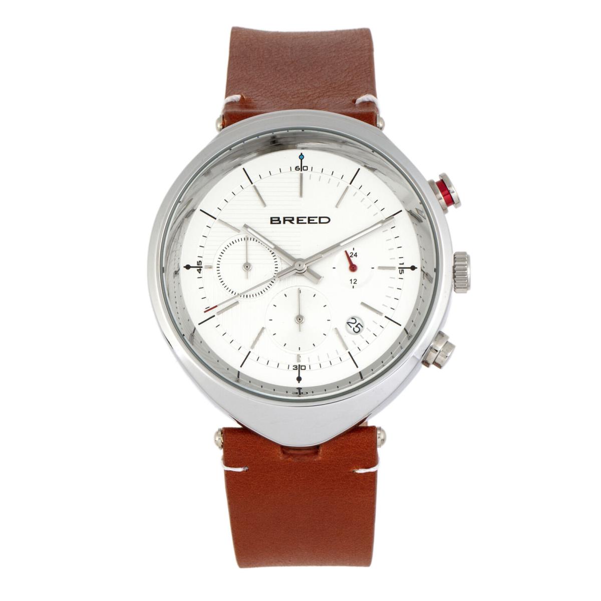 Breed Tempest Chronograph Leather-band Watch W/date - Brown/white