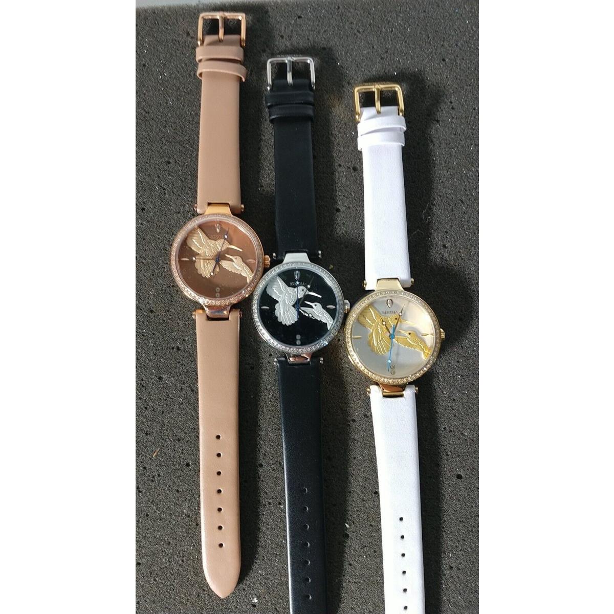 Lot of 3 Bertha Watches. Leather Bands Hummingbird CC