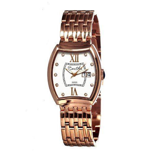 Bertha BR3105 Women`s Fiona White/crystal Barrel Shaped Dial Rose Gold Watch