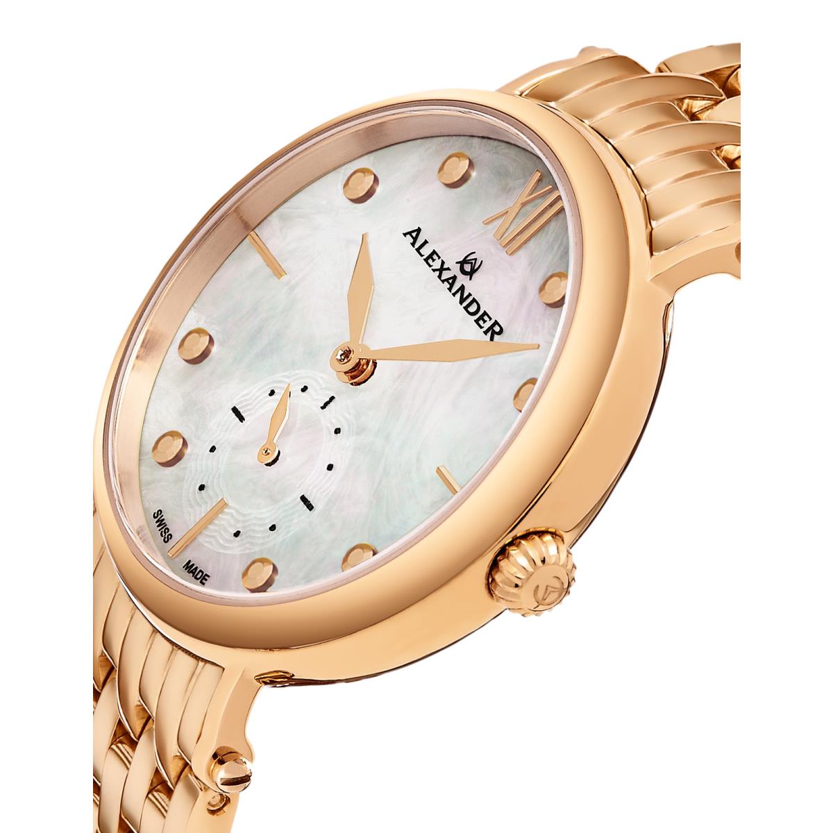 Alexander Monarch Roxana A201B-03 Mop Dial Swiss Quartz Women`s Rose Gold Watch