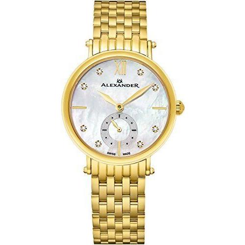 Alexander Monarch Roxana White Mop Dial Women`s Swiss Quartz SS Watch AD201B-02