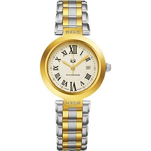 Alexander Monarch Niki Date Women Swiss Quartz Two Tone Watch AD203B-02