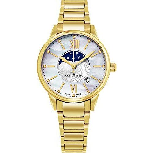 Alexander Monarch Vassilis Moon Phase Mop Women Swiss Quartz SS Watch A204B-05