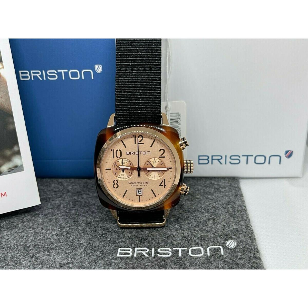 Briston Clubmaster Chronograph Rose Gold Dial Watch 14140.PRA.T.6.NB