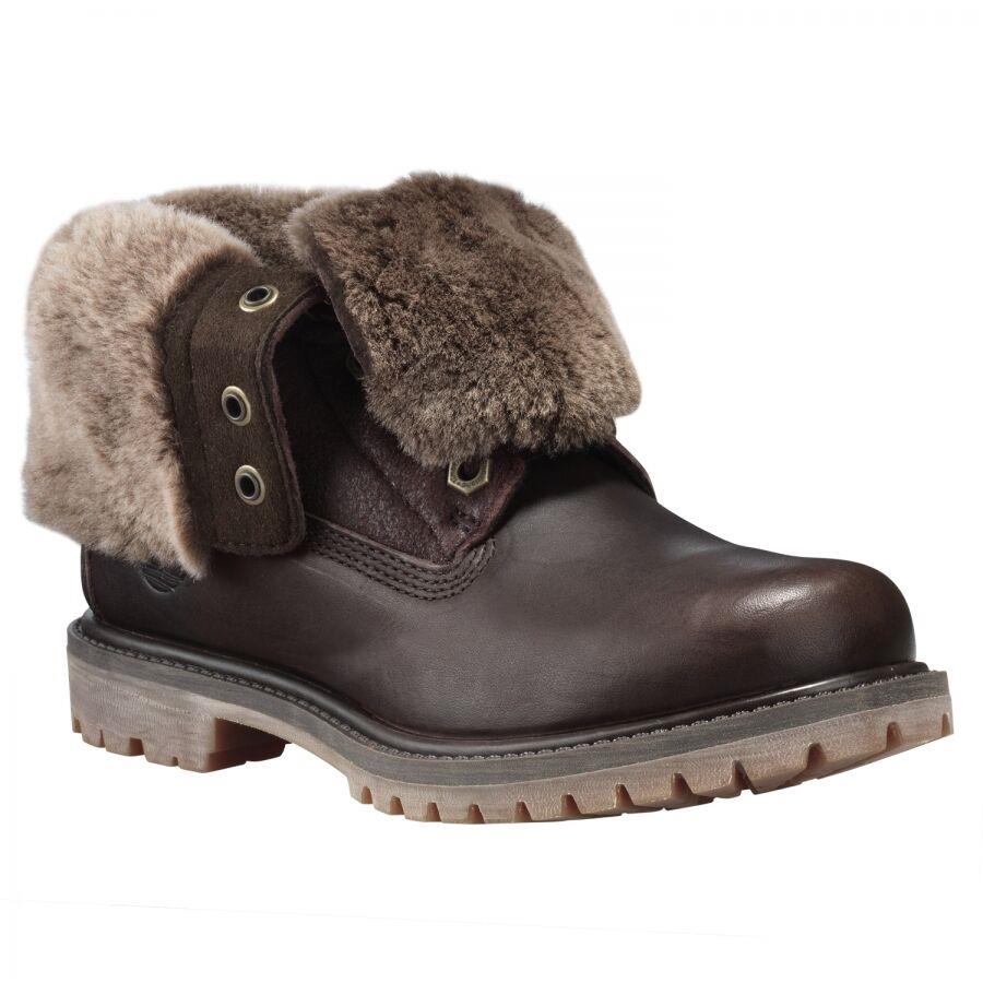 Women`s Timberland Authentics Shearling Fold-down Boots Dark Brown Sizes 6.5-10