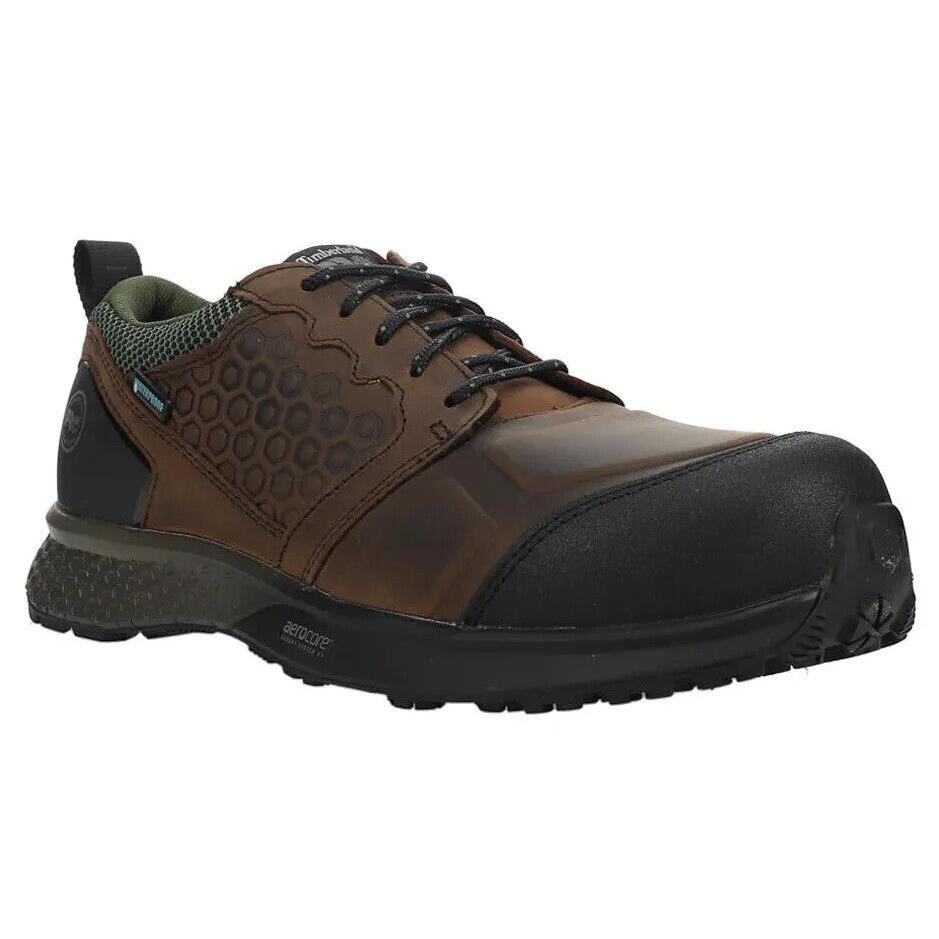 Mens Timberland Pro Reaxion Waterproof Composite Brown Leather Work Shoes - Brown