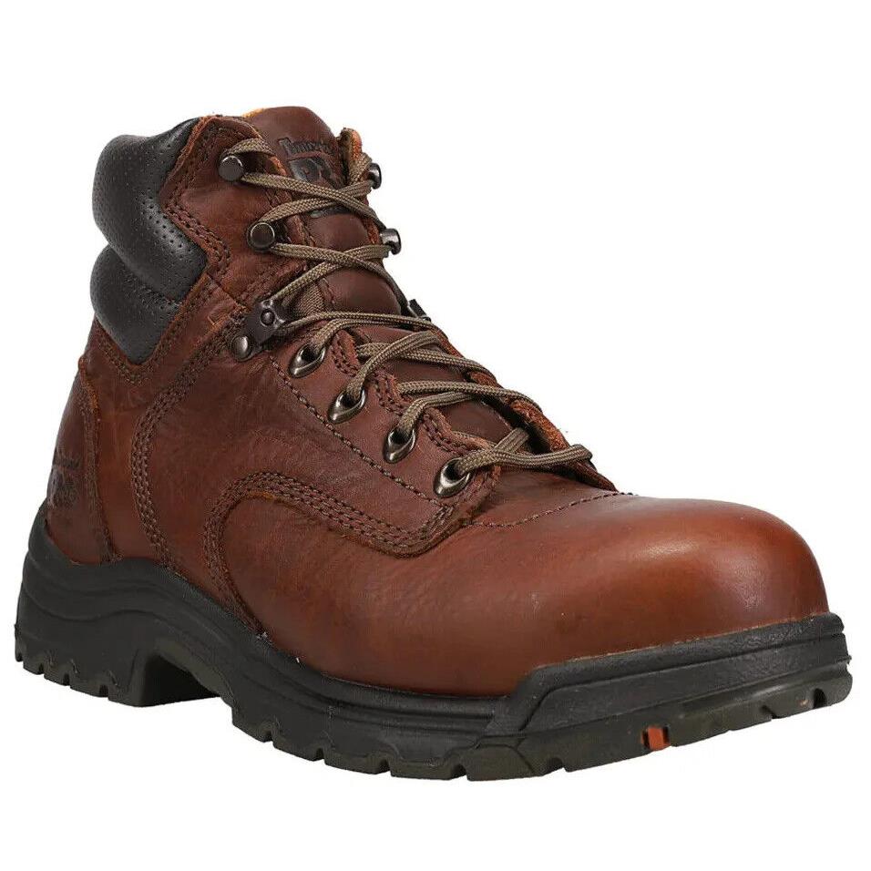 Mens Timberland Pro Titan 6 Inch Electrical Alloy Brown Leather Work Shoes - Brown