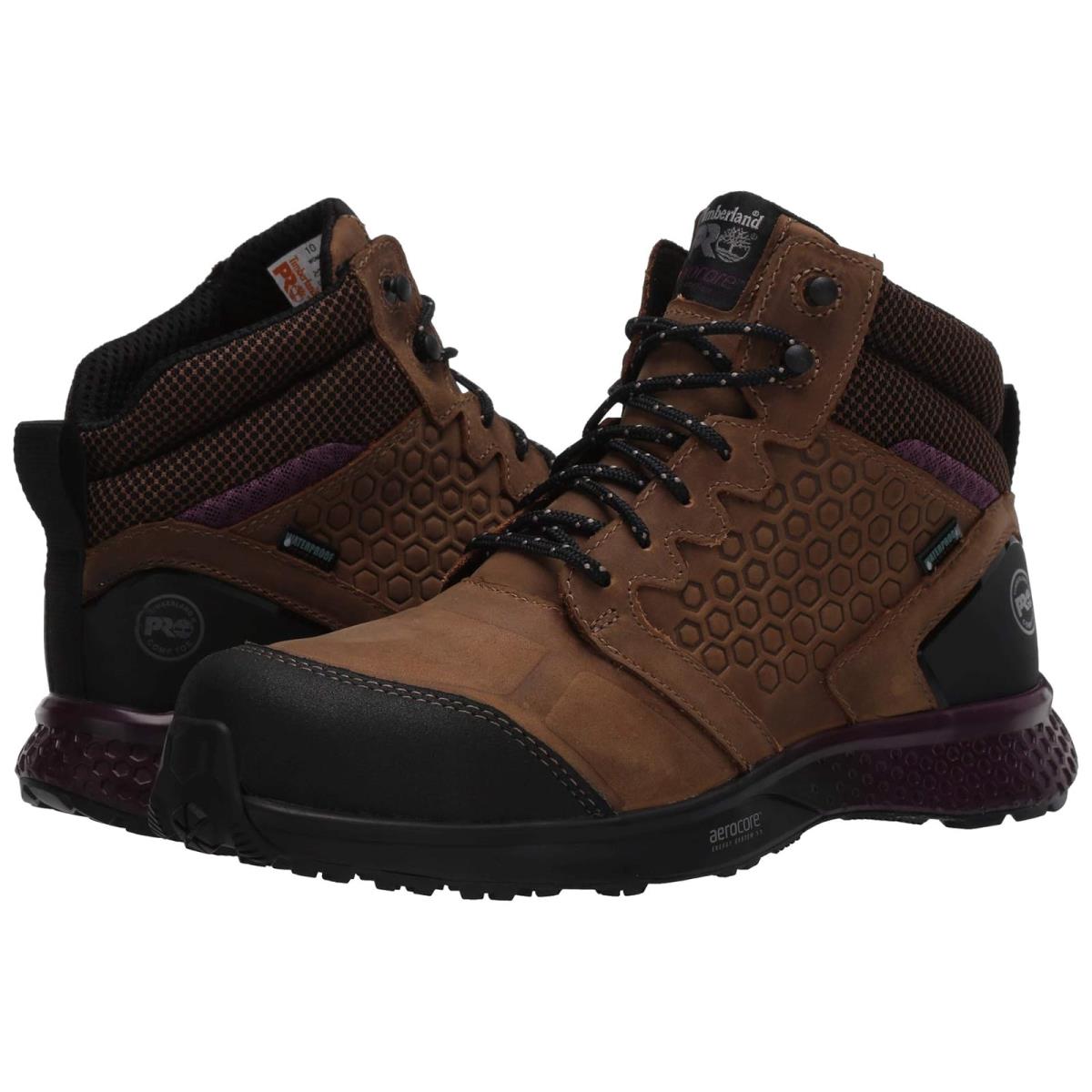 Woman`s Shoes Timberland Pro Reaxion Mid Composite Safety Toe Waterproof Brown/Purple