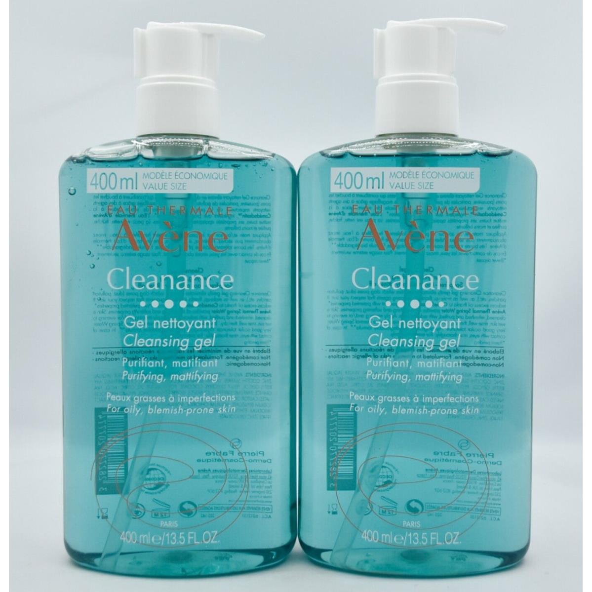 Avene Cleanance Cleansing Gel Blemish Prone Skin 13.5oz/400ml 2-Pack Exp 2026