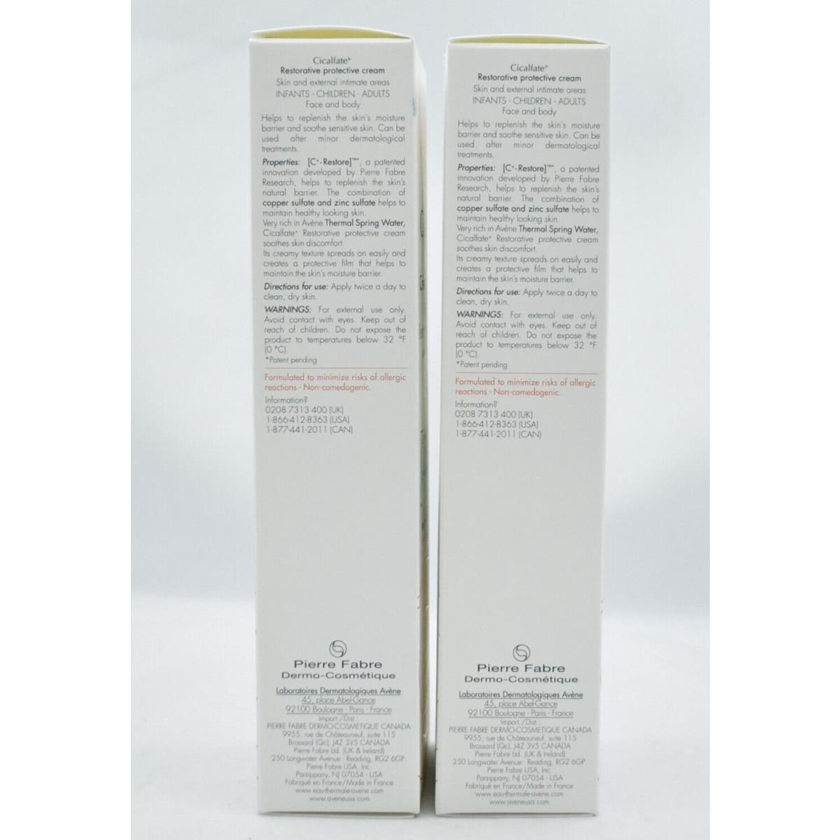 Avene Cicalfate Restorative Protective Cream 3.3oz/100ml 2-Pack Exp 2026