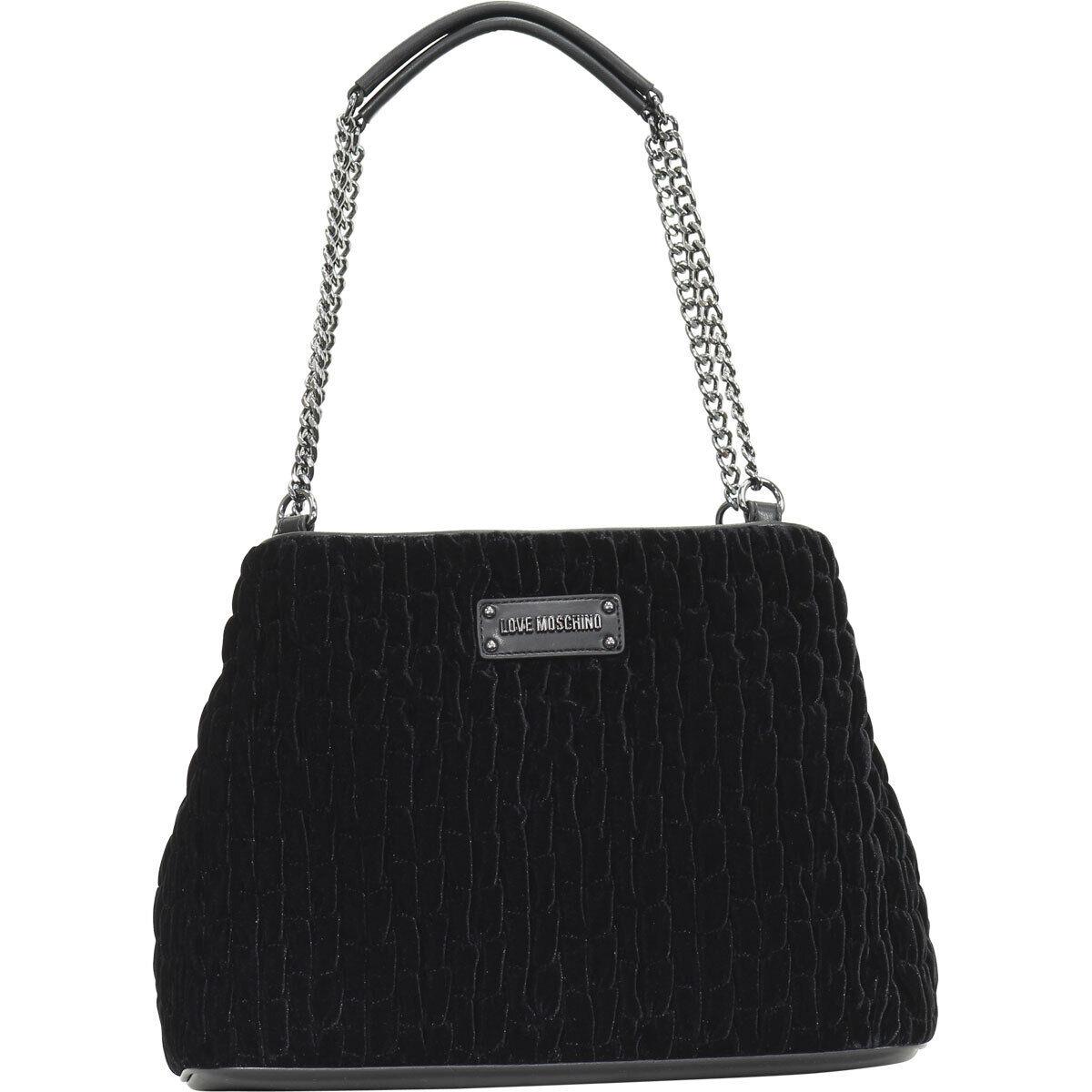 Love Moschino Women`s Black Gathered Velvet Satchel Handbag