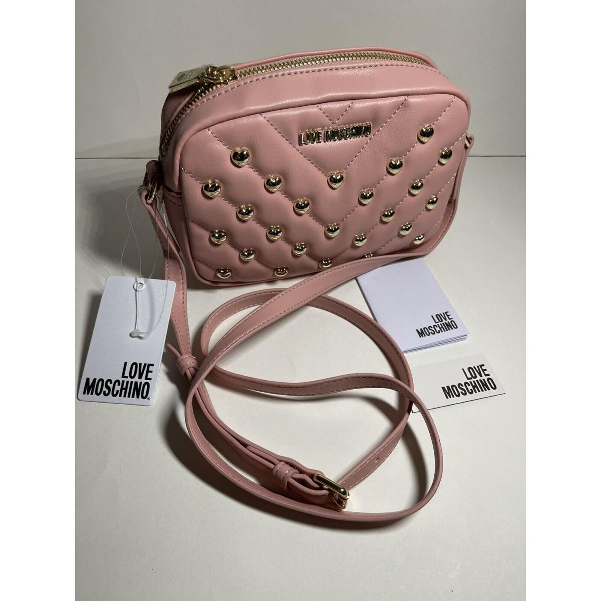 Love Moschino Borsa Pink Heart Stud Matt Napa Capris Quilted Crossbody Bag