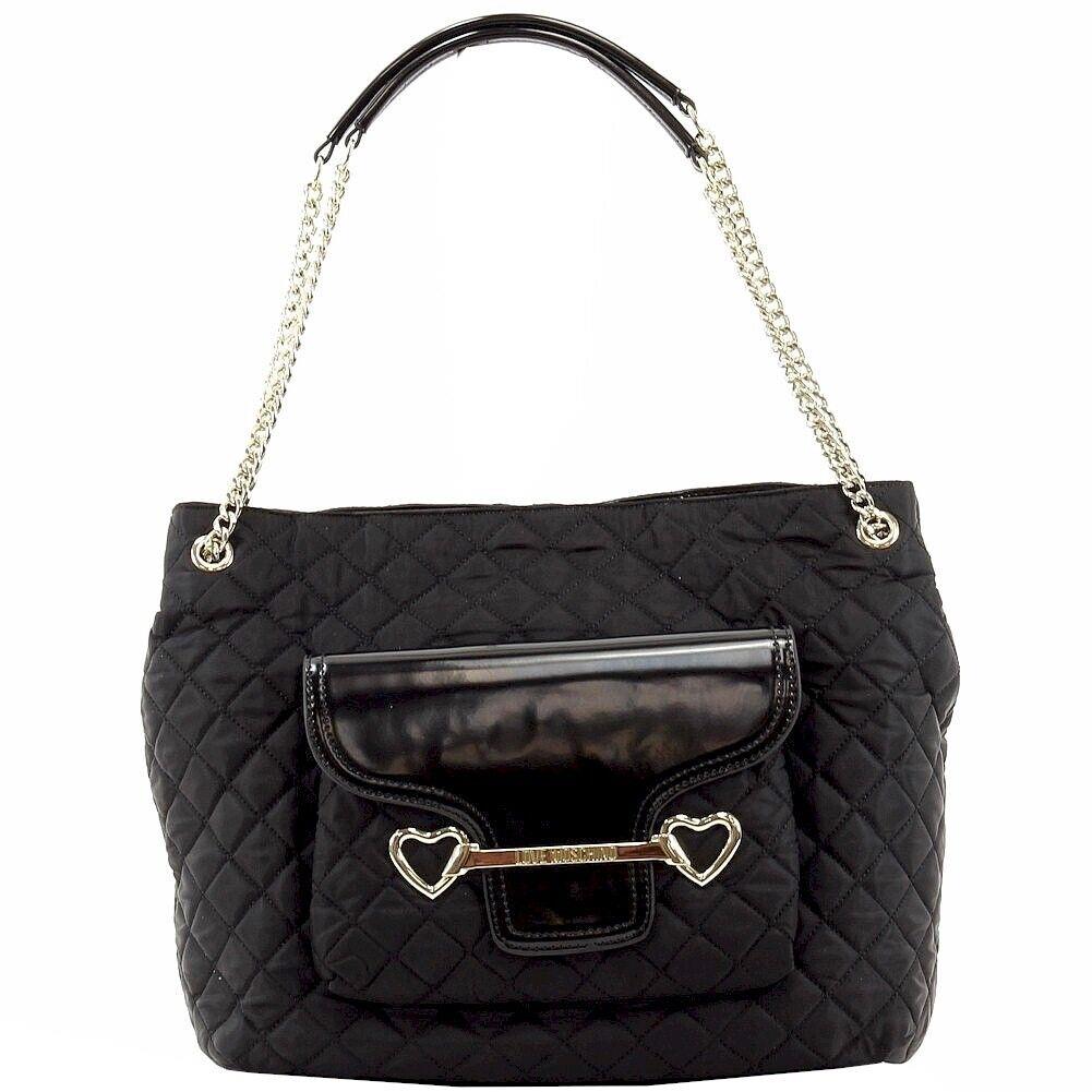 Love Moschino Women`s Large Black Quilted Fabric Satchel Handbag