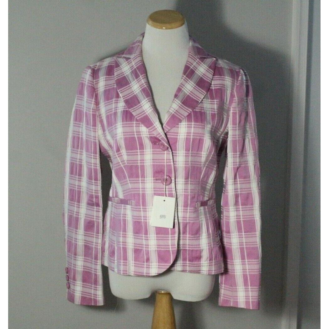 Moschino Italy Pink White Plaid Cotton Blazer Jacket US Sz 8