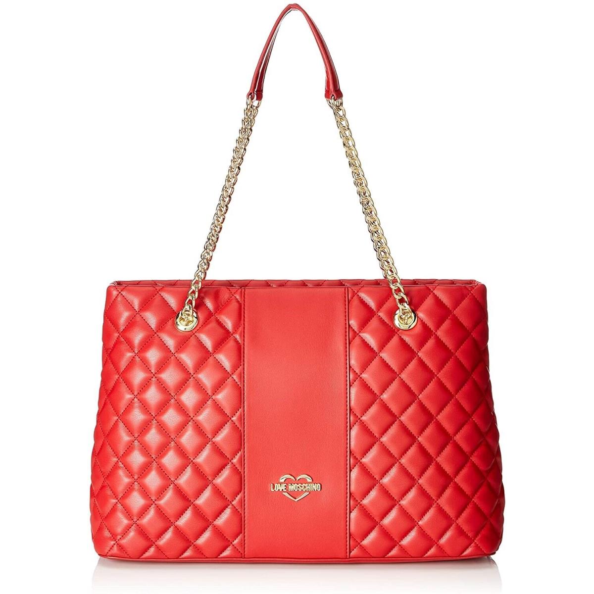 Love Moschino 187094 Womens Quilted Tote Bag Chain Strap Red/gold - Exterior: Red/Gold