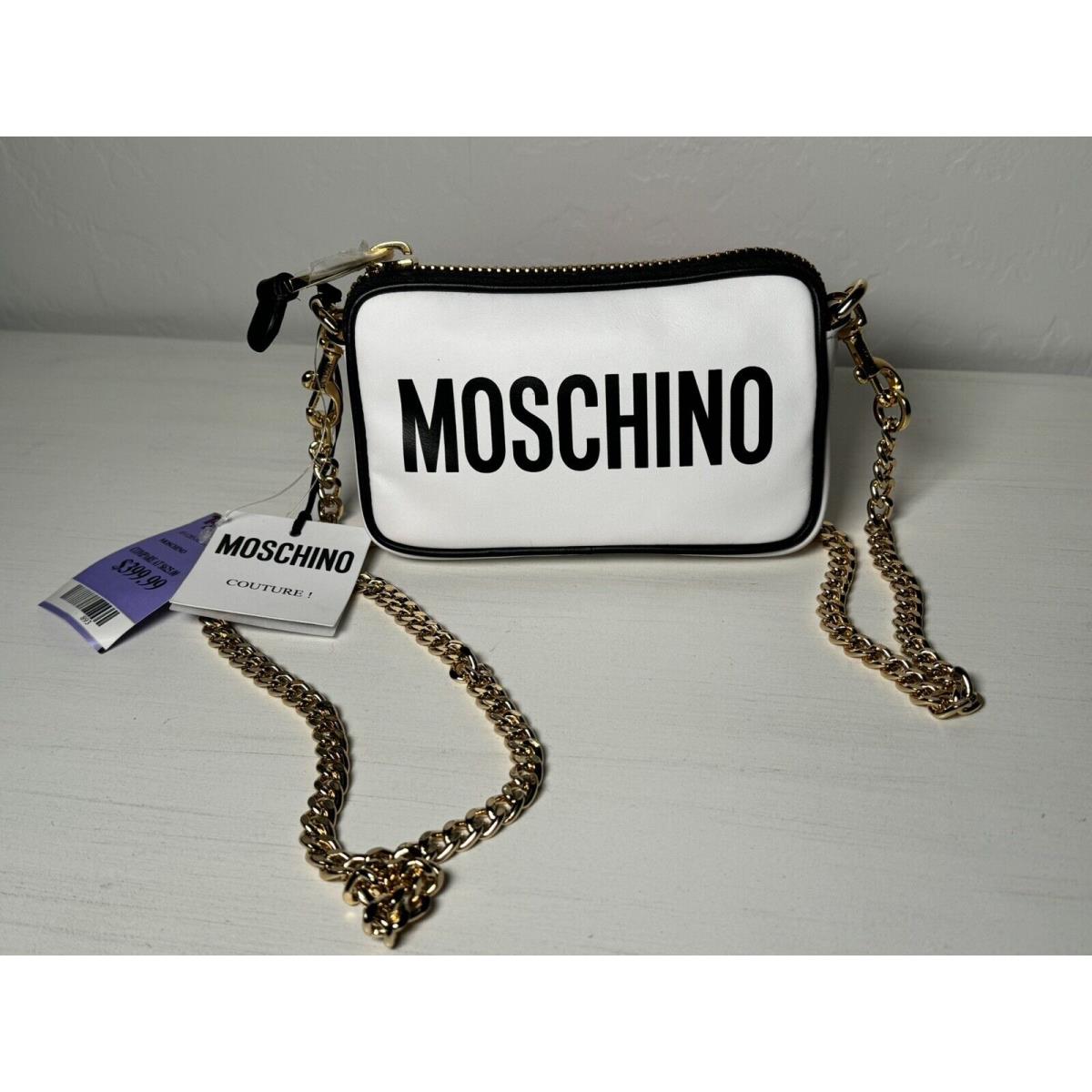 Moschino 8001 Shoulder Bag White Black Logo