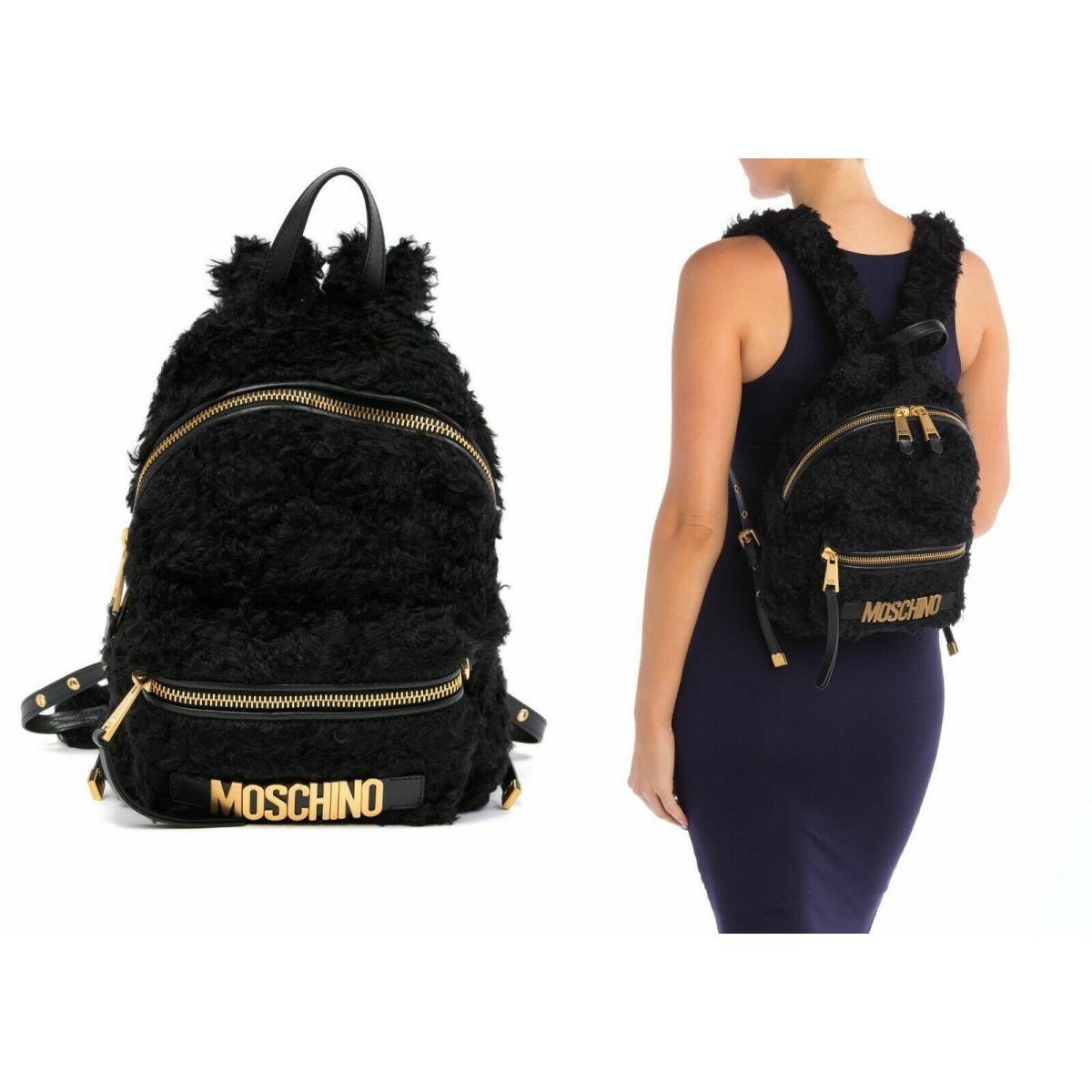 Moschino Mohair Blend Fuzzy Logo Backpack Fluffy Black Italy