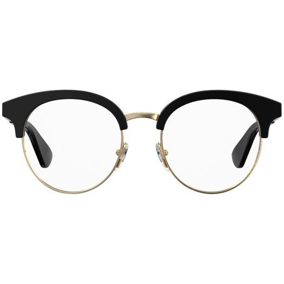 Moschino MOS514 807 Black Gold Round Cat Eye Metal Eyeglasses Frame 49-19-145 - Black, Frame: Black, Lens: Clear