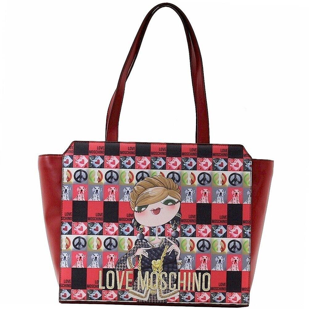 Love Moschino Women`s Red Digital Print Double Handle Tote Handbag