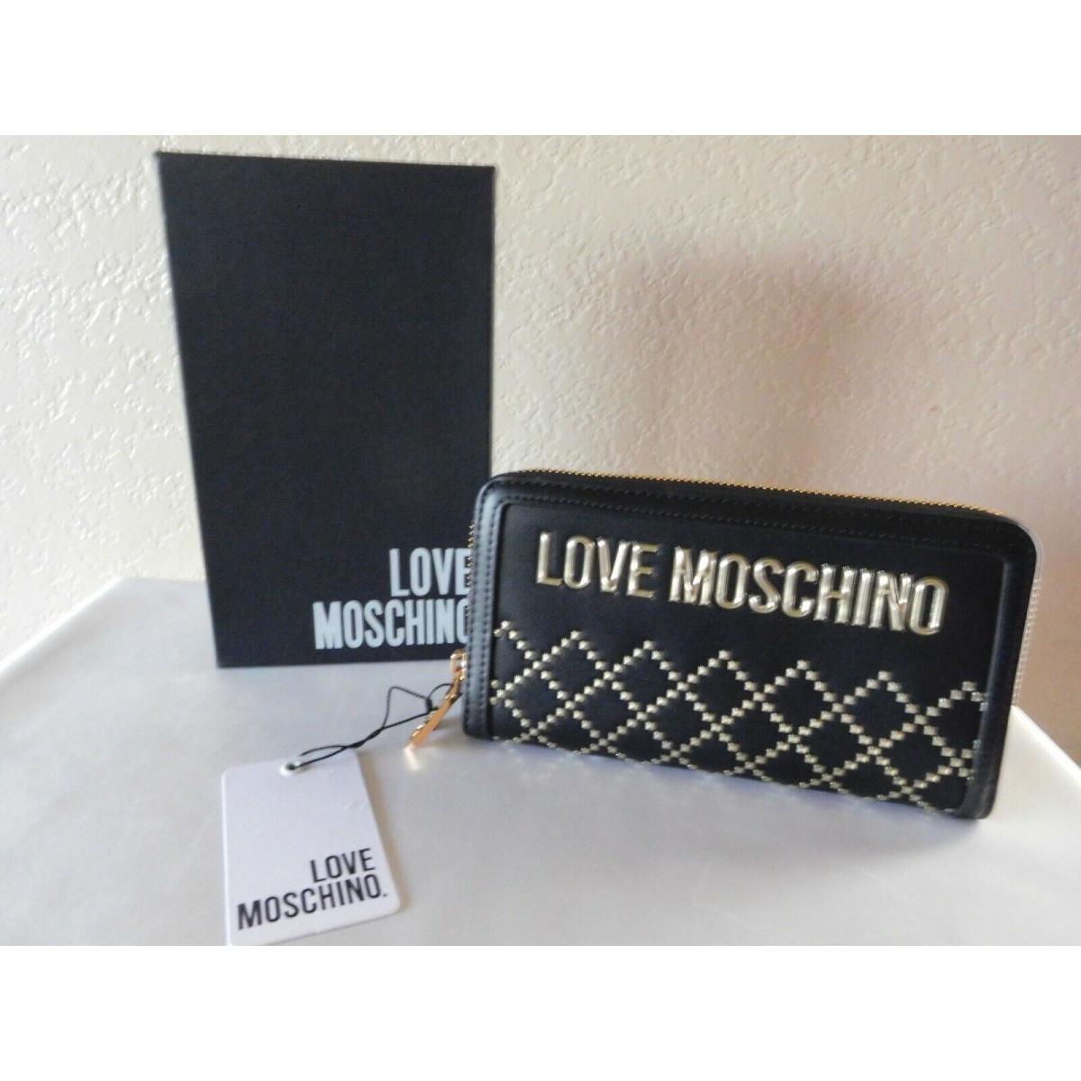 Love Moschino Black Leather Studded Zip Around Wallet