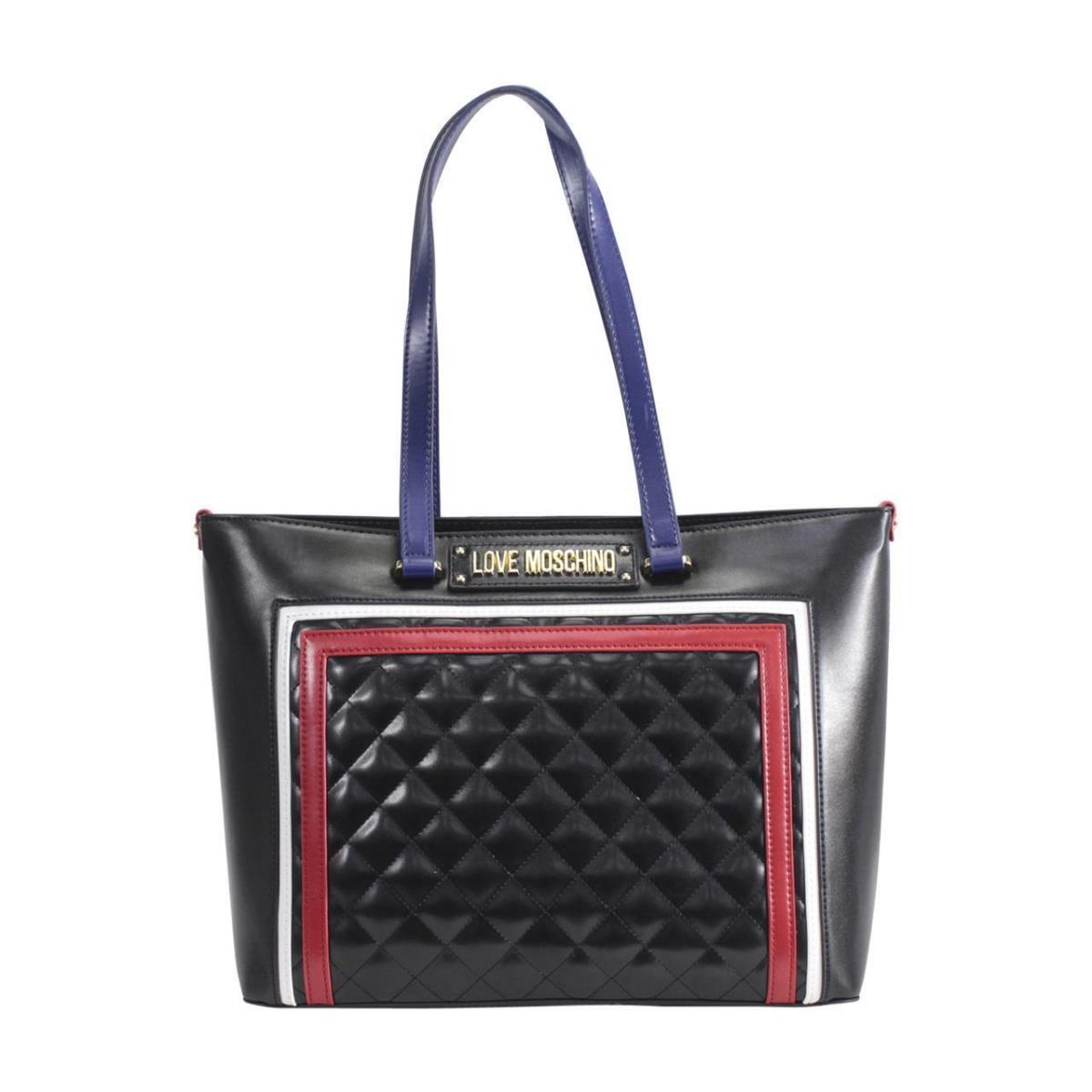 Love Moschino Women`s Black/multi Quilted Panel Tote Handbag