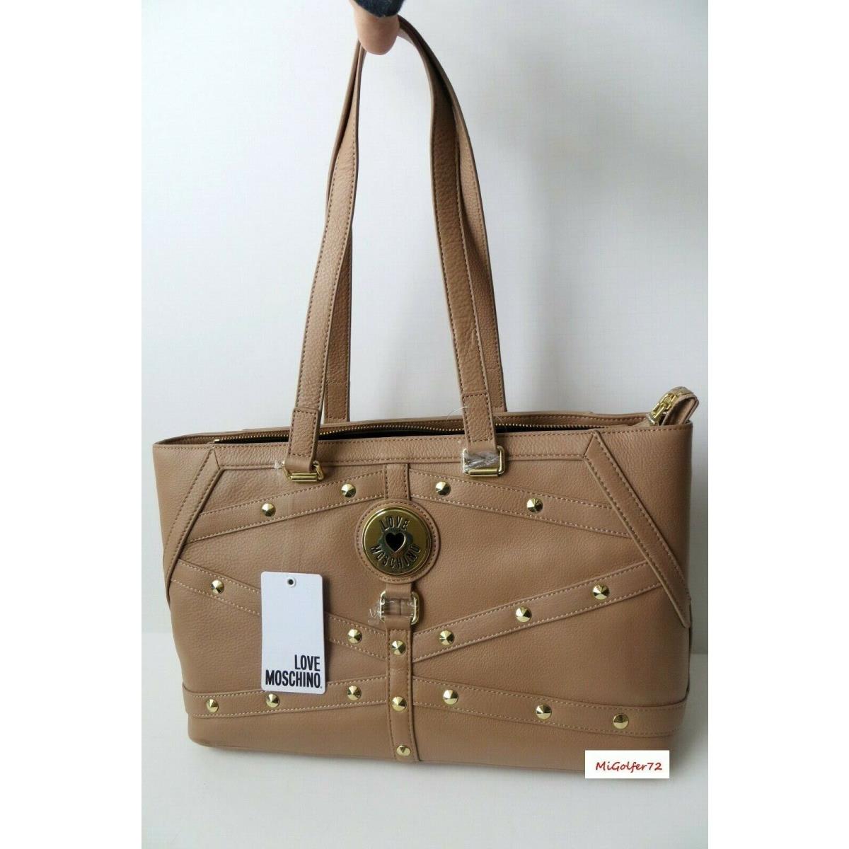 Love Moschino Milano Large Borsa Bag - Nat Grain Leather- Taupe