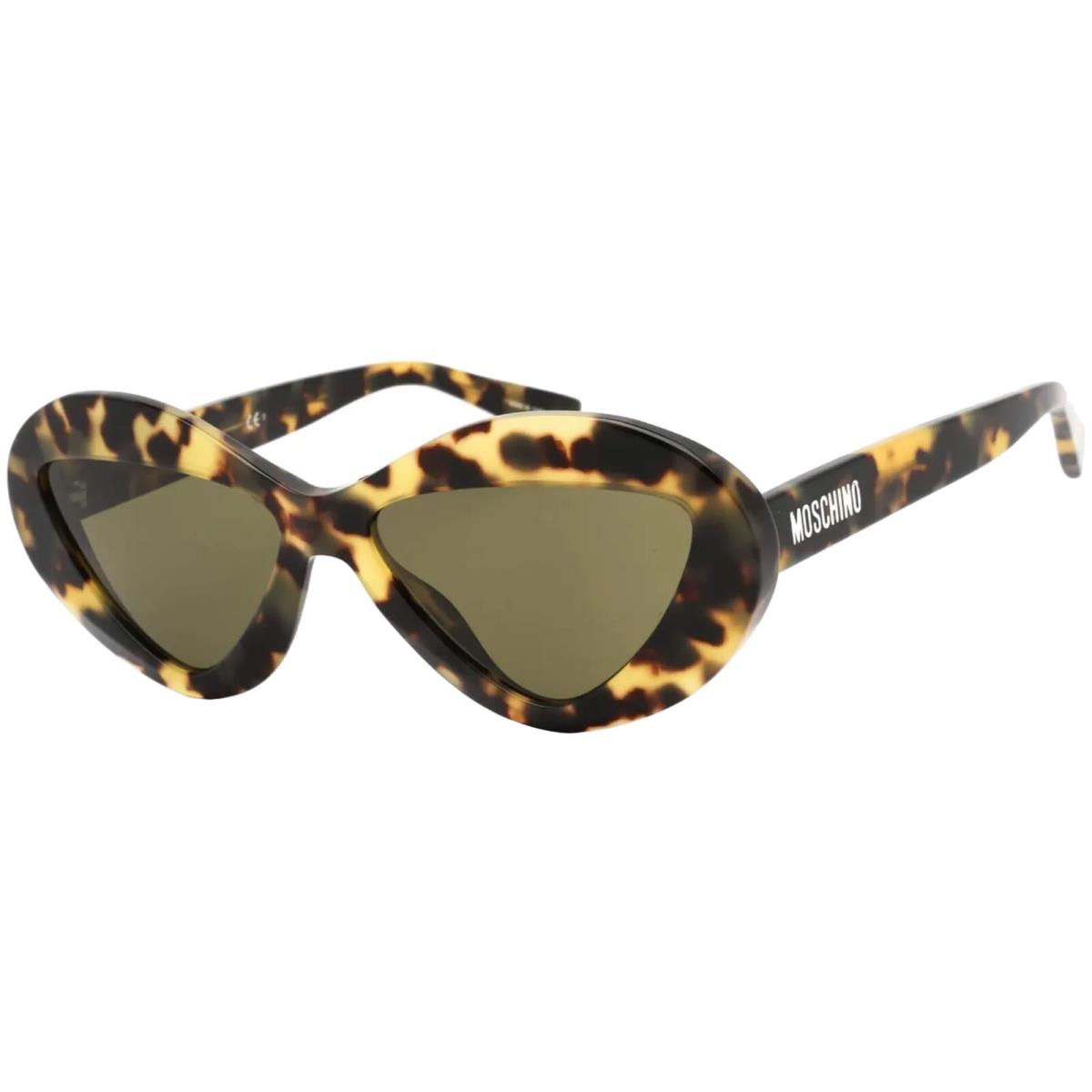 Moschino Women`s Yellow Havana Oval Cat Eye Sunglasses - MOS076S 0EPZ QT - Frame: Yellow Havana, Lens: Green