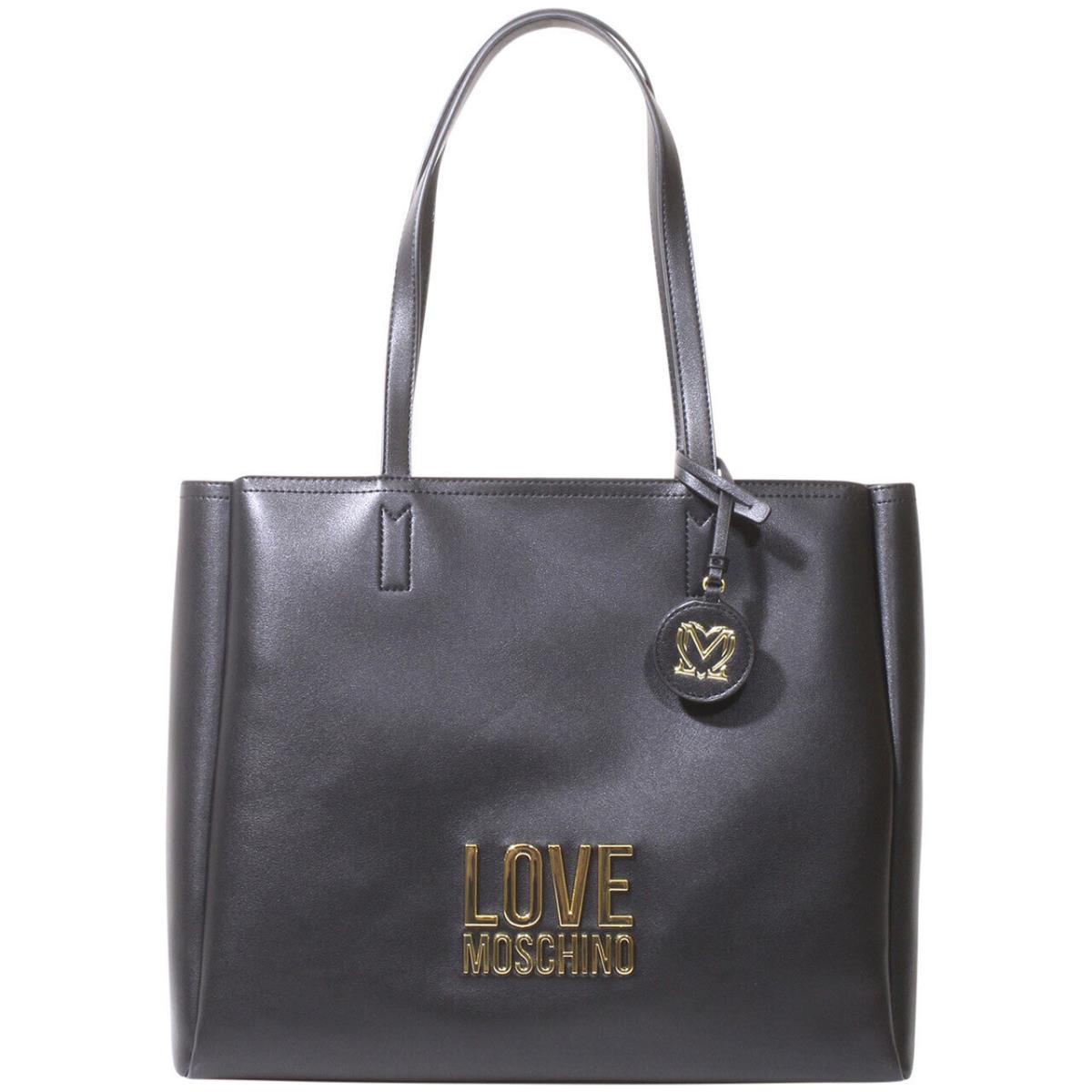 Love Moschino Women`s Tote Handbag Gold Metal Logo Black JC4100PP1CLJ000A