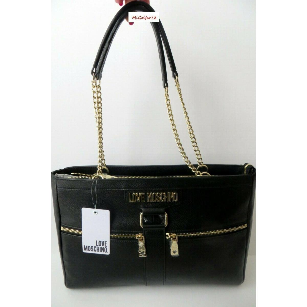 Love Moschino Milano Large Borsa Bag - Nat Grain Leather- Black