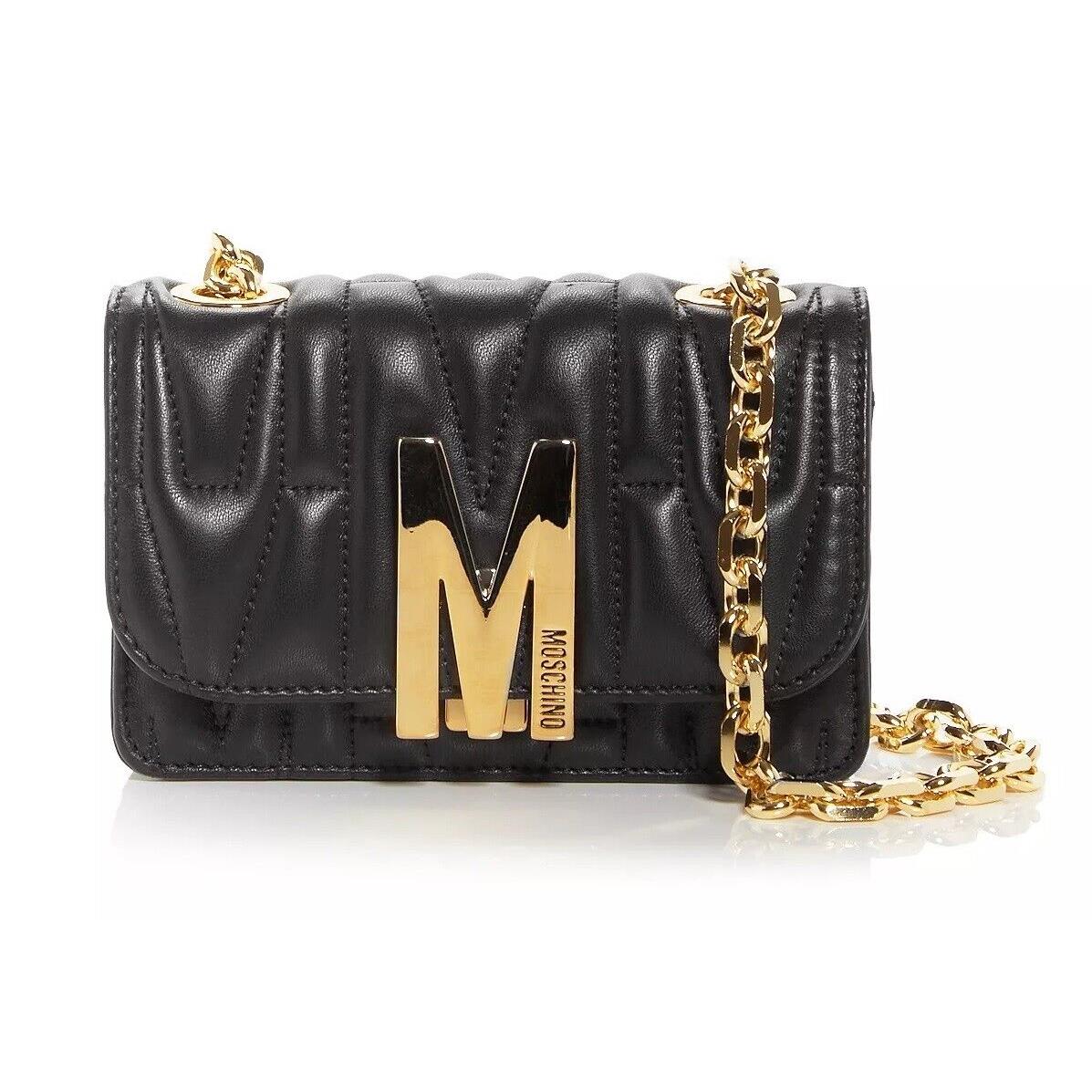 Moschino Quilted Leather Crossbody Chain Bag - Black/ Gold Retail