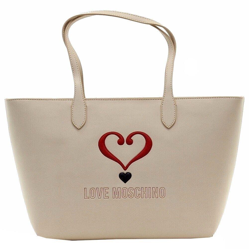 Love Moschino Women`s Applied Logo Ivory Tote Carry-all Handbag