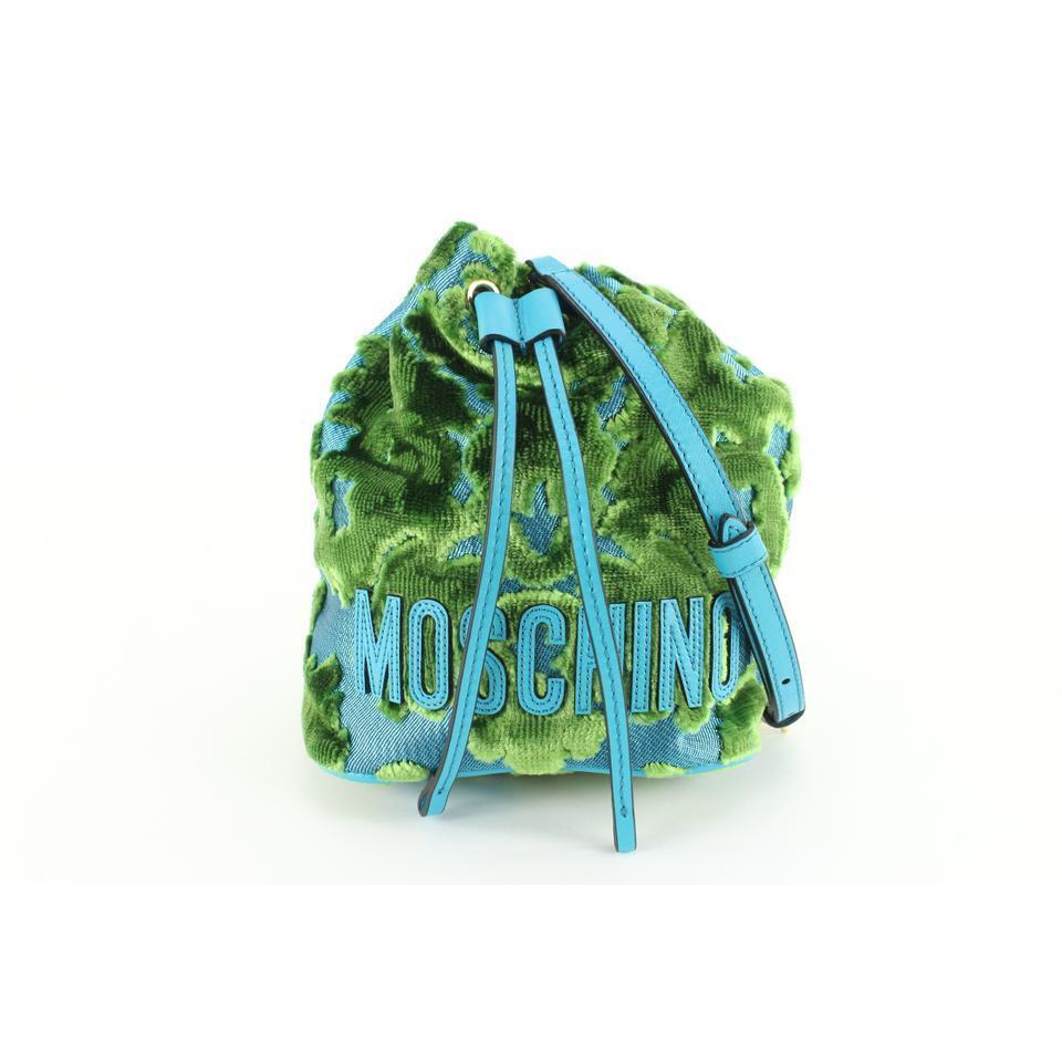 Moschino Green x Blue Corduroy Drawstring Crossbody 5mo830s