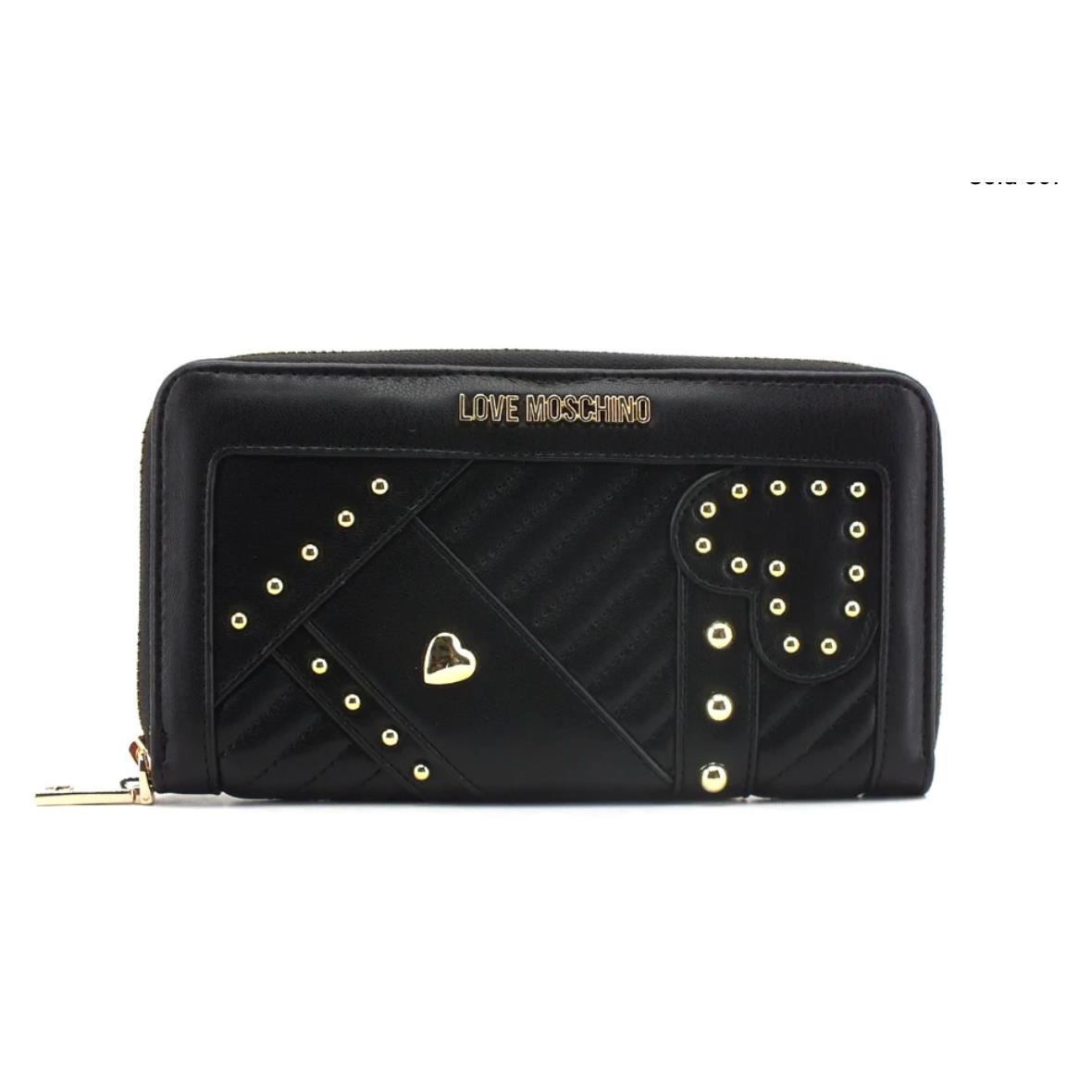 Love Moschino Studded Zip Around Logo Wallet Black/gold