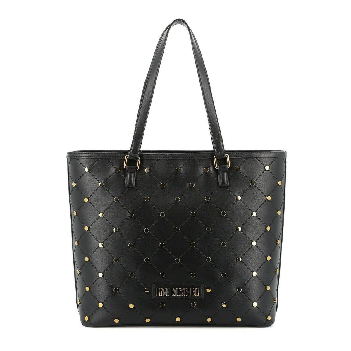 Love Moschino Studded Quilted Leather Tote Bag Black