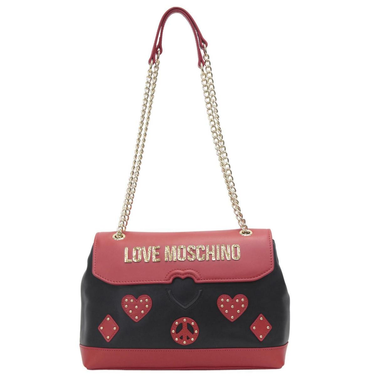 Love Moschino Women`s Heart Peace Patch Black/red Crossbody Handbag