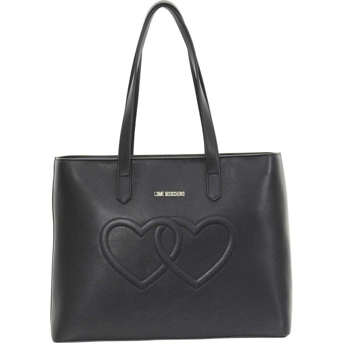 Love Moschino Women`s Black Embroidered Double Heart Tote Handbag