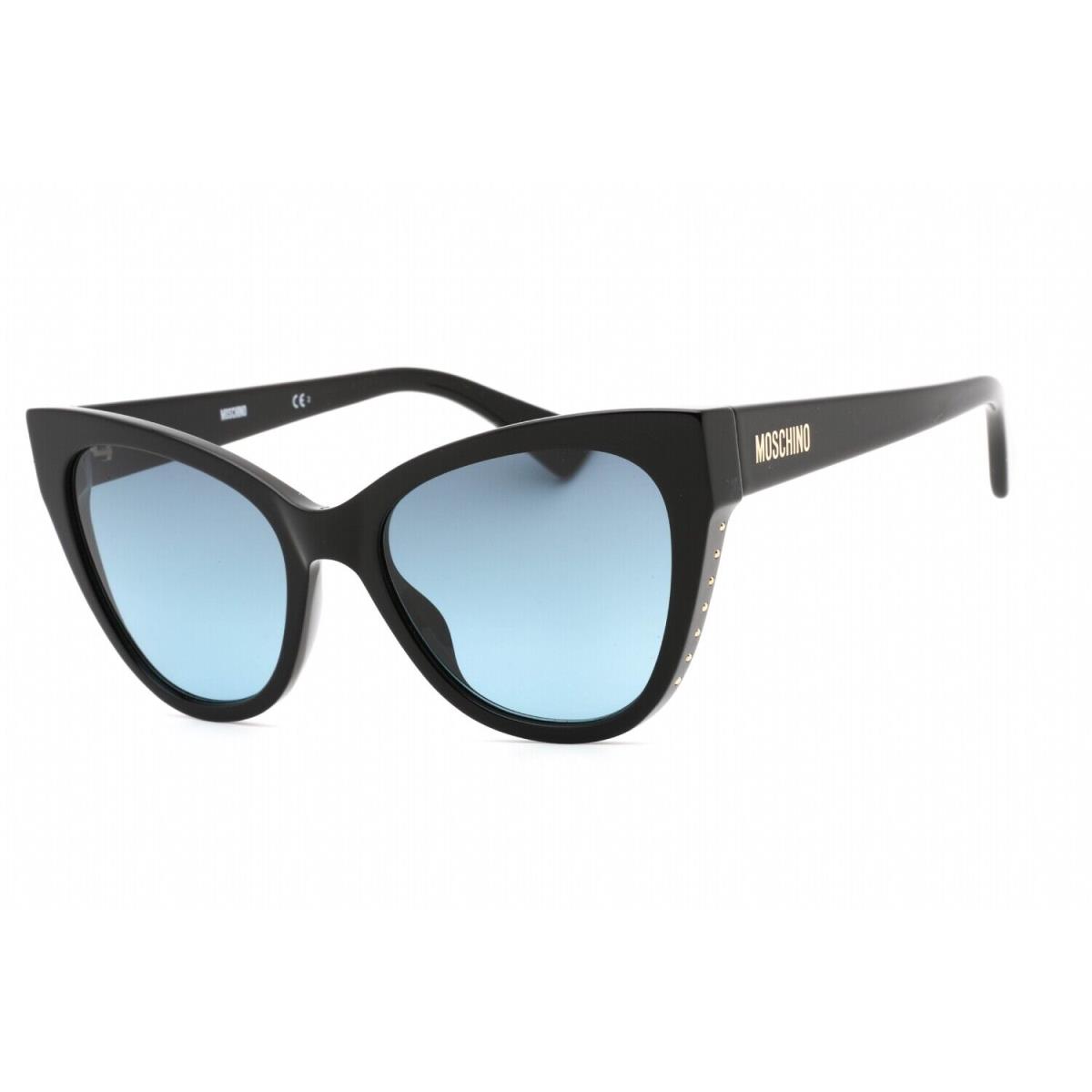 Moschino MOS056/S 0807 GB Sunglasses Black Frame Gray Blue Shaded Lenses 54mm - Frame: Black, Lens: Gray Blue