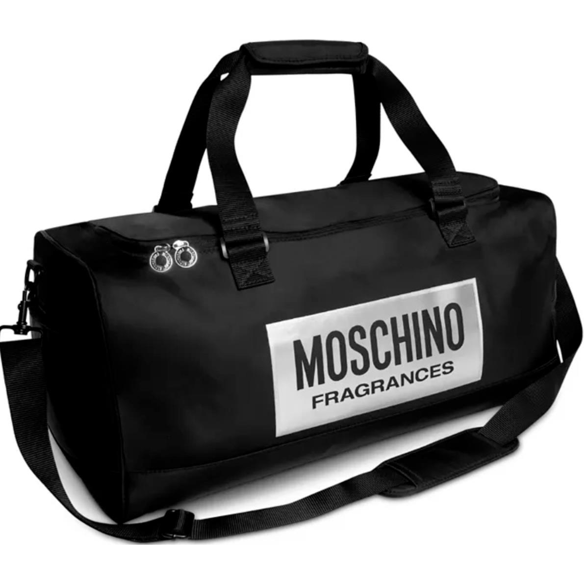 Moschino Black Silver Duffle Shoulder Bag Overnight Gym Weekender Travel Carryon