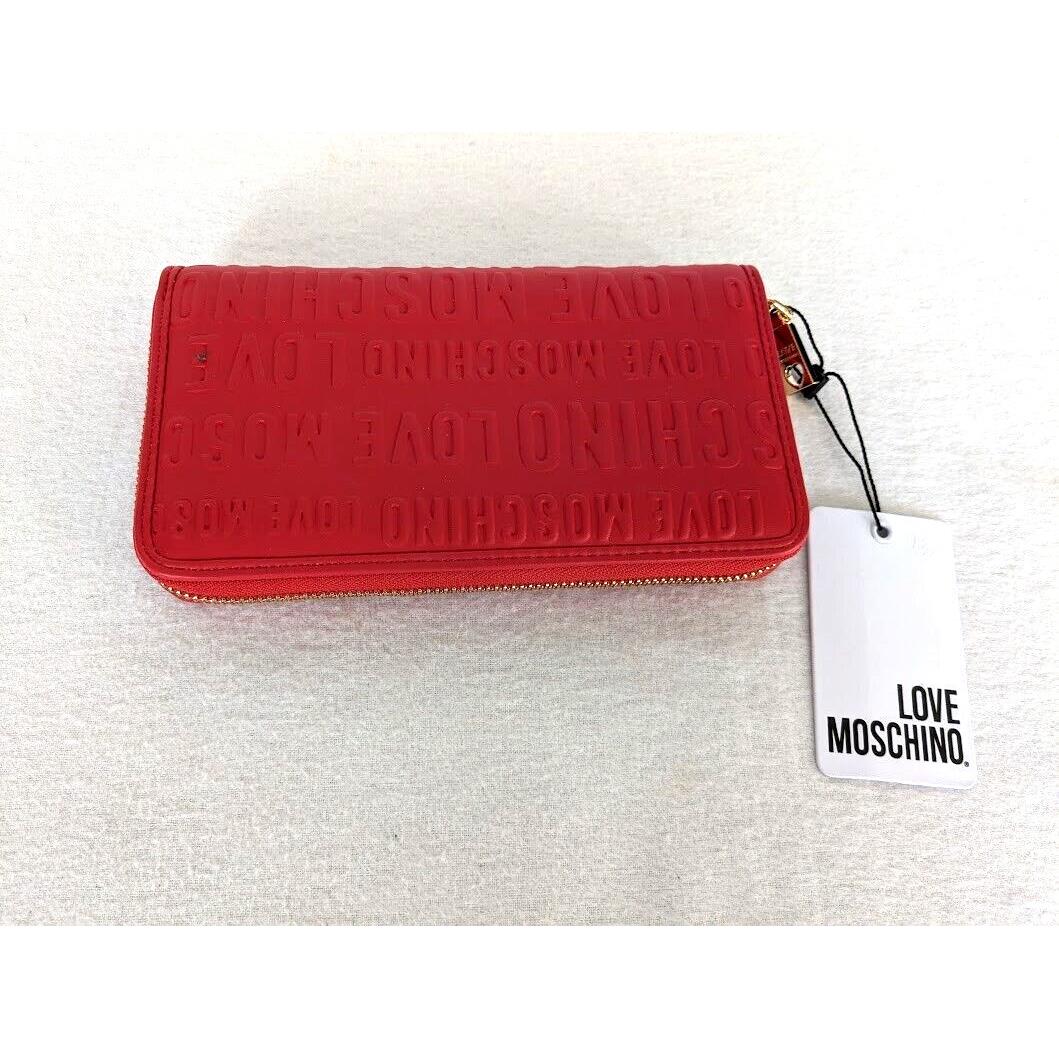 Love Moschino Italy Portafoglio Red Embossed Zip Wallet