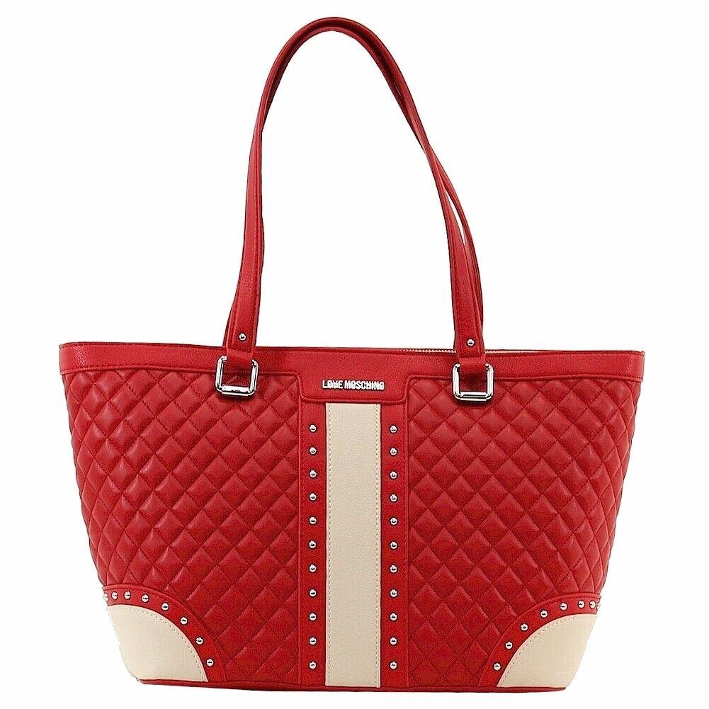 Love Moschino Women`s Red/beige Quilted Studded Tote Handbag