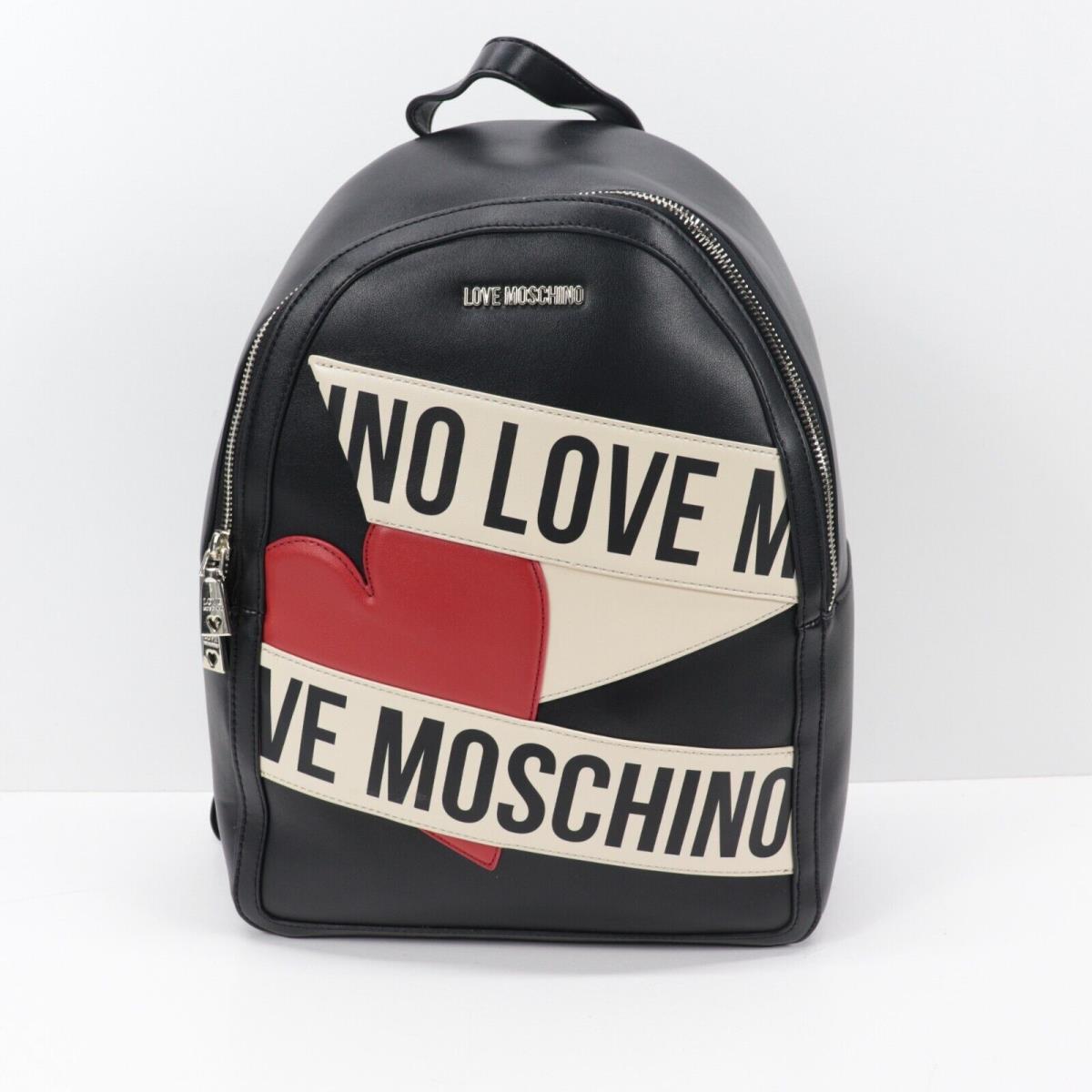 Love Moschino Women Black Multi Logo Heart Backpack