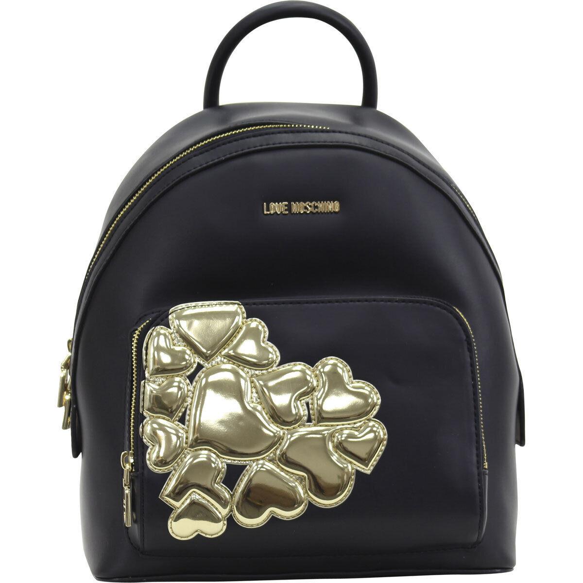 Love Moschino Women`s Black Applied Hearts Backpack Bag
