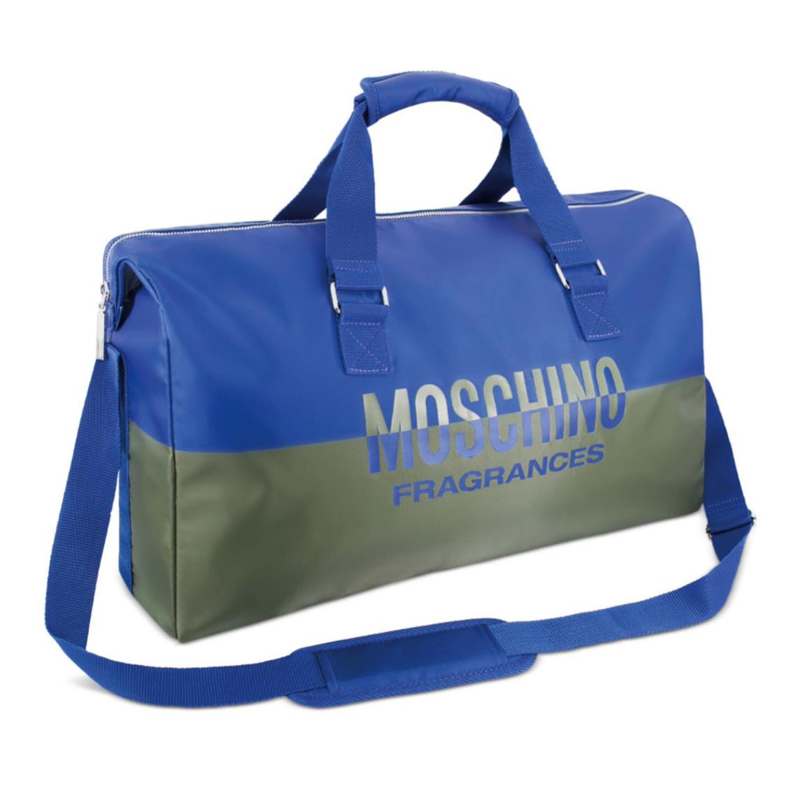 Moschino Blue Olive Green Duffle Travel Bag Overnight Weekender Carry on Large