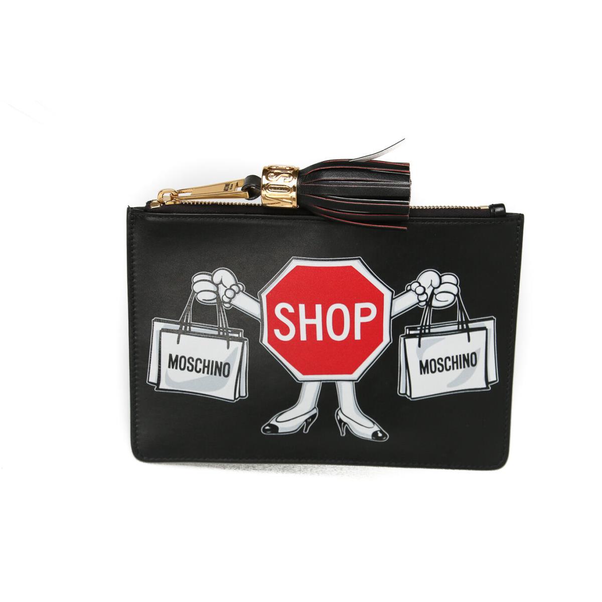 Moschino Graphic Logo Leather Clutch Bag Sign Black Jeremy